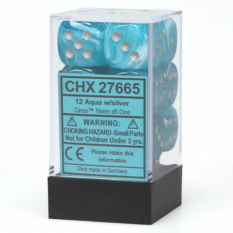 Chessex: D6 16mm Cirrus Aqua w/Silver (12) | Tacoma Games
