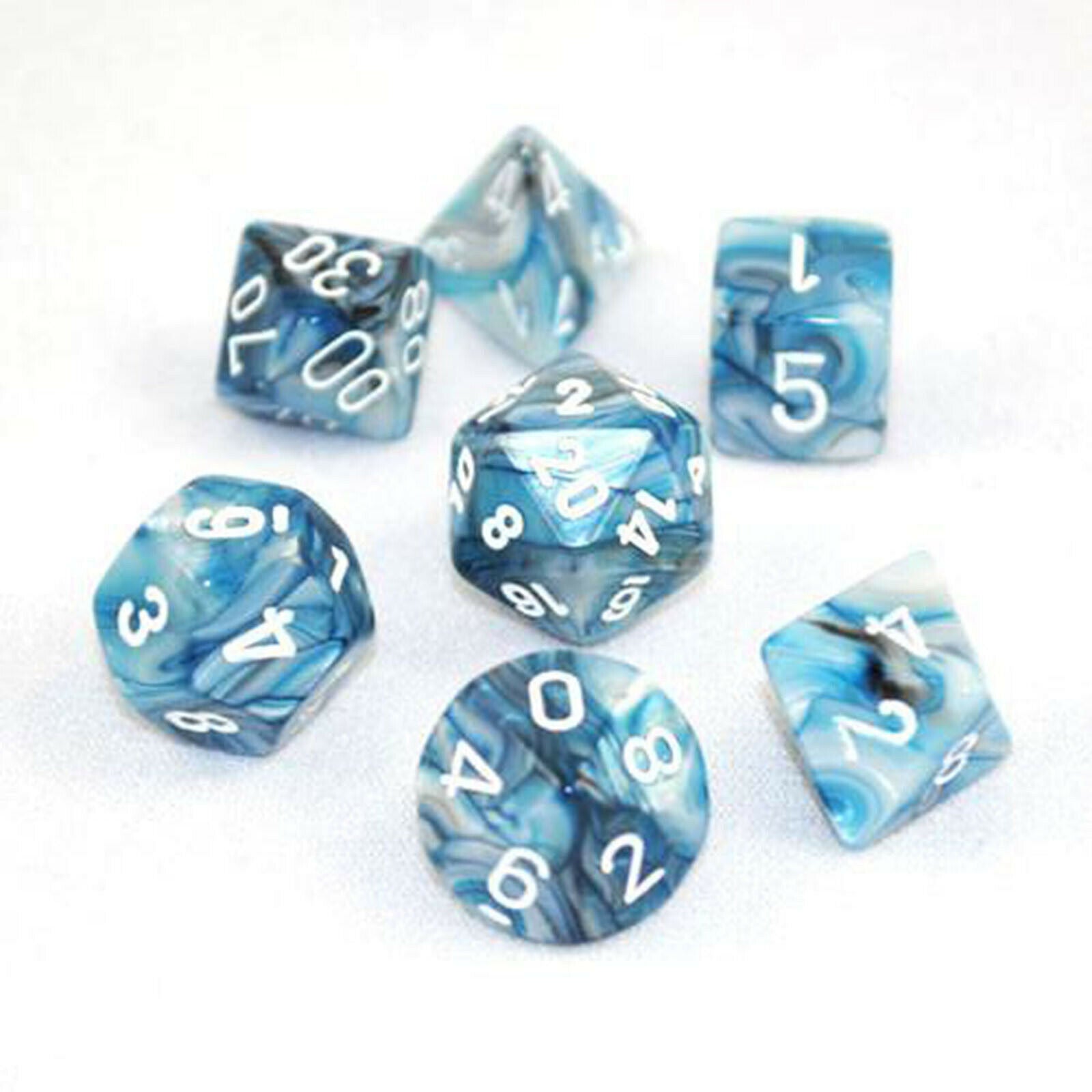 Chessex: Lustrous Slate w/White 7-Die Set | Tacoma Games