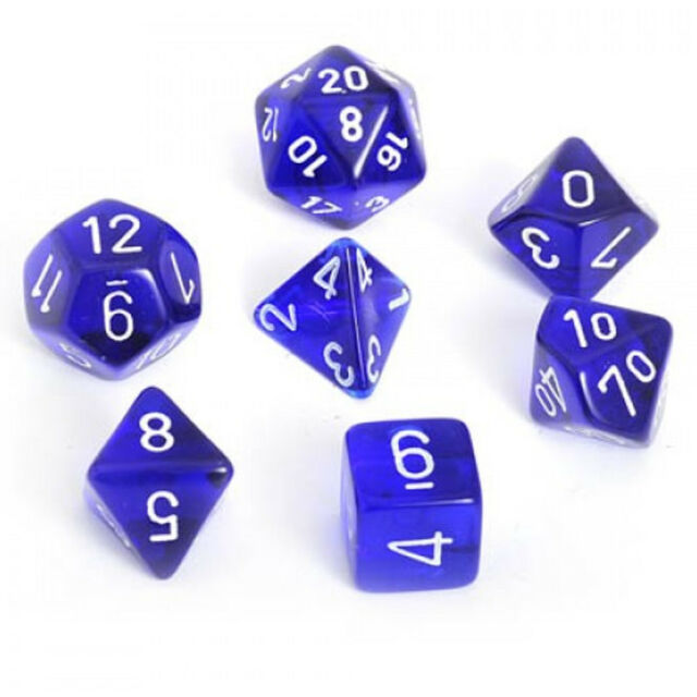 Chessex: Translucent Blue w/White 7-Die Set | Tacoma Games